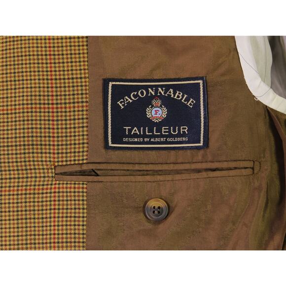 Faconnable by Cantarelli Gold Check Wool 3/2 Rolled Lapel Blazer Jacket 38R - Picture 7 of 8